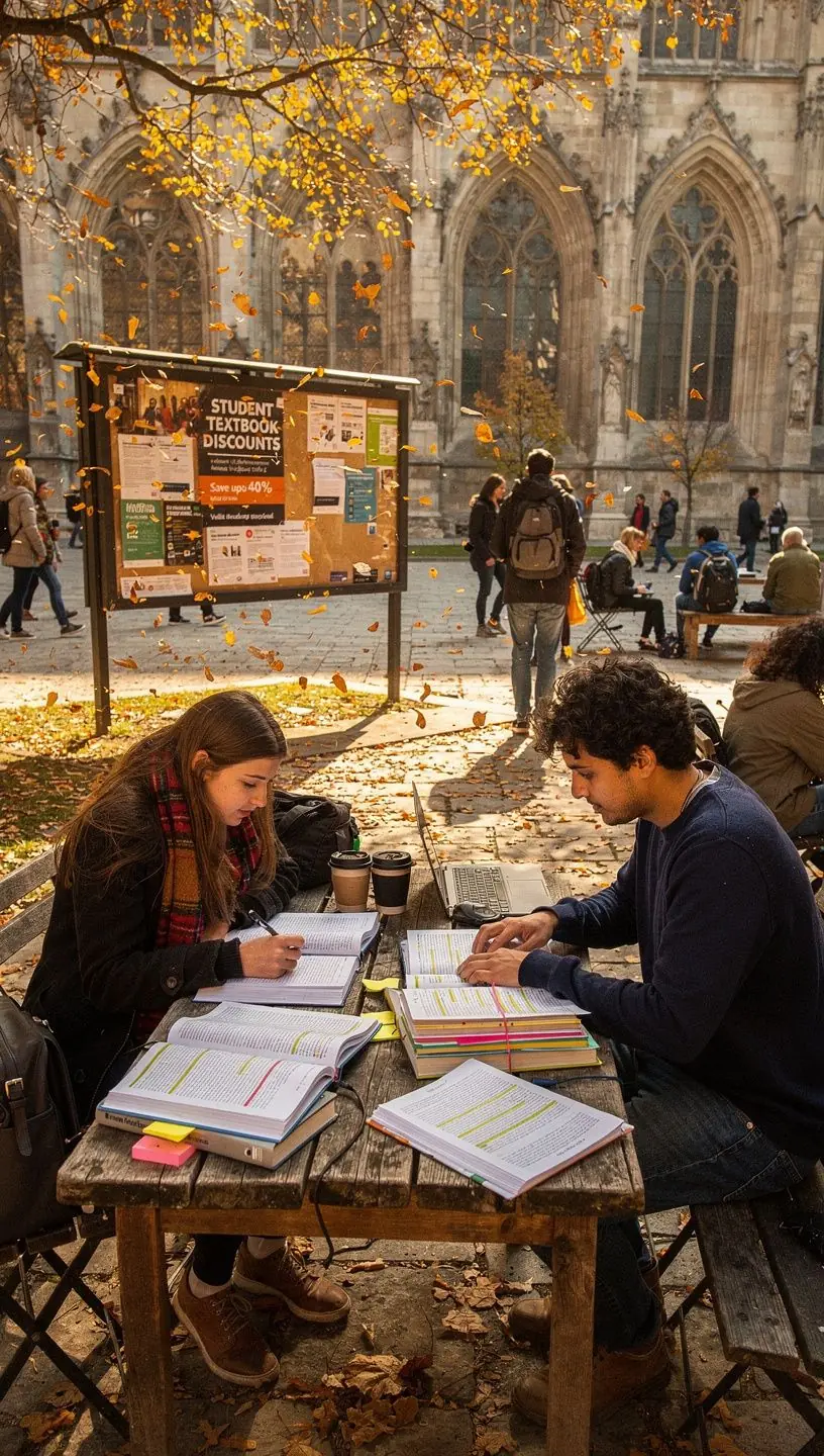 Ein Stapel akademischer Lehrbücher auf einem Tisch in einer Bibliothek.